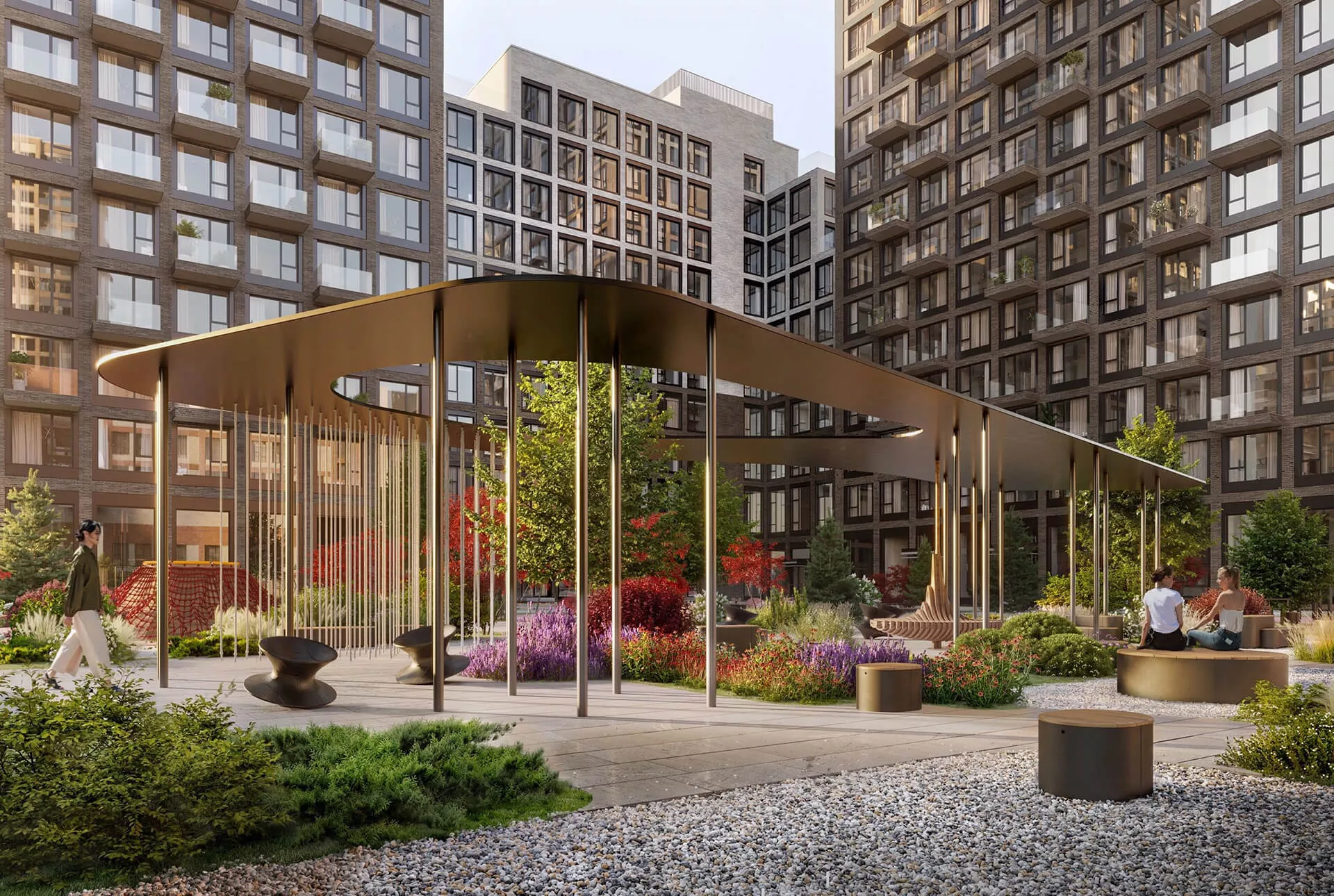 Благоустройство двора от застройщика Самолет